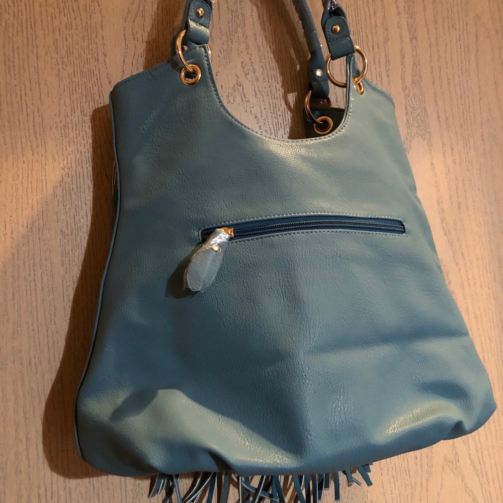 💙Sasha Vieta Aqua Vegan Leather Fringe Bag - Picture 7 of 16